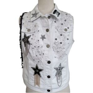 Bling White Jean Vest NWOT